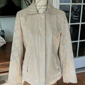 Genuine leather jacket with crystal embellishment